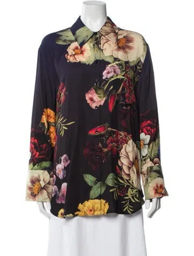 Pre-owned Alice And Olivia Floral Print Long Sleeve Blouse In Multi