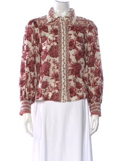 Pre-owned Alice And Olivia Floral Print Long Sleeve Blouse In Neutral