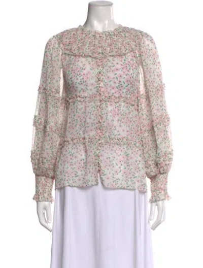 Pre-owned Alice And Olivia Floral Print Long Sleeve Blouse In Pink
