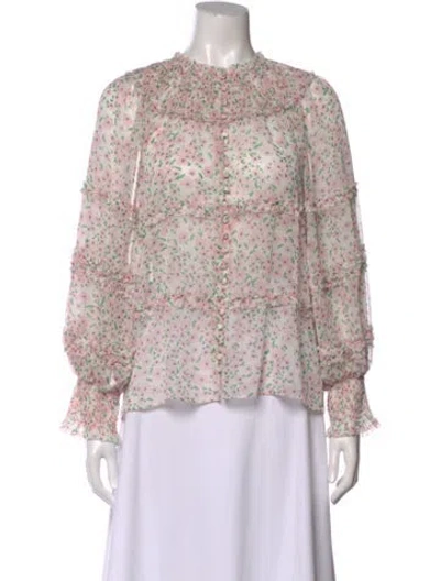 Pre-owned Alice And Olivia Floral Print Long Sleeve Blouse In Pink