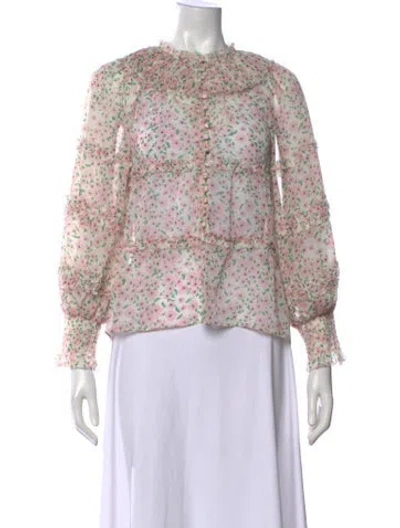 Pre-owned Alice And Olivia Floral Print Long Sleeve Blouse In Pink