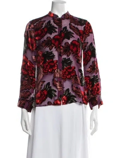 Pre-owned Alice And Olivia Floral Print Long Sleeve Blouse In Purple