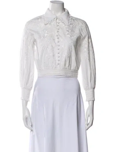 Pre-owned Alice And Olivia Floral Print Long Sleeve Blouse In White