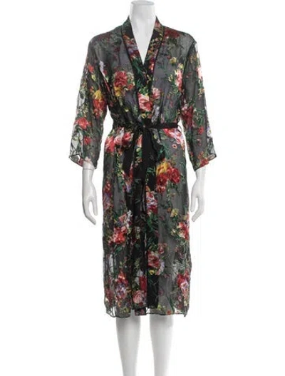 Pre-owned Alice And Olivia Floral Print Mesh Accents Robe In Black/red