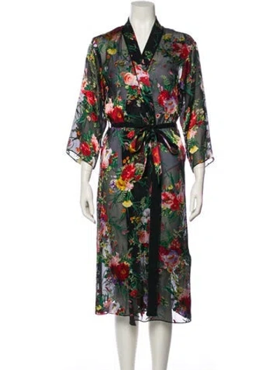 Pre-owned Alice And Olivia Floral Print Mesh Accents Robe In Green