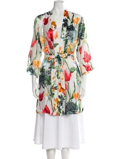 Pre-owned Alice And Olivia Floral Print Mesh Accents Robe In Neutral