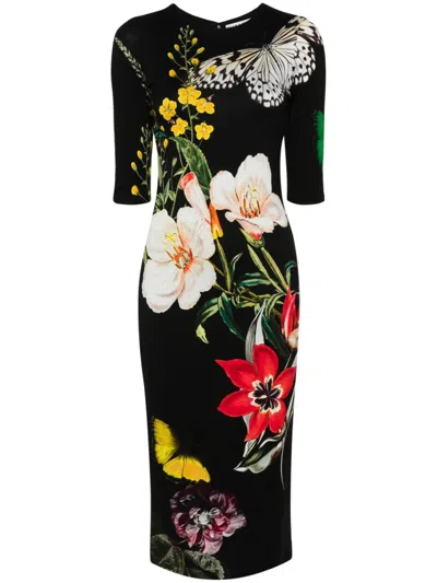 ALICE AND OLIVIA FLORAL PRINT MIDI DRESS FOR WOMEN