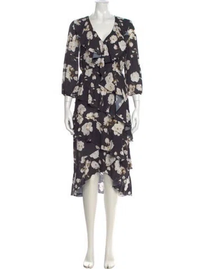 Pre-owned Alice And Olivia Floral Print Midi Length Dress In Black