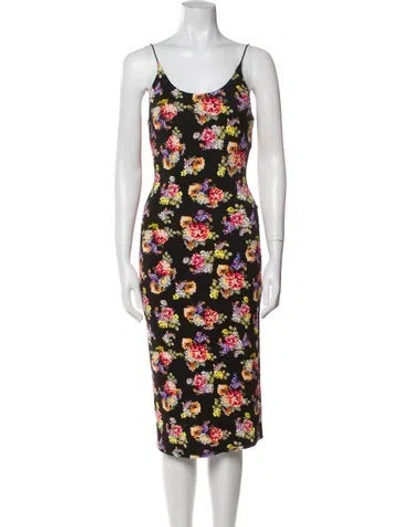 Pre-owned Alice And Olivia Floral Print Midi Length Dress In Black