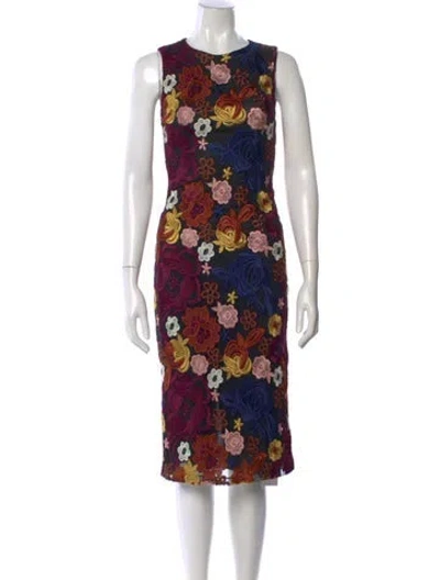 Pre-owned Alice And Olivia Floral Print Midi Length Dress In Black