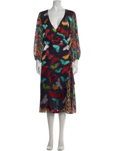 Pre-owned Alice And Olivia Floral Print Midi Length Dress In Black