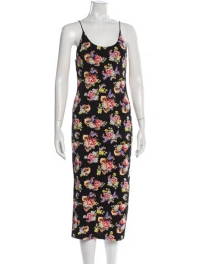 Pre-owned Alice And Olivia Floral Print Midi Length Dress In Black