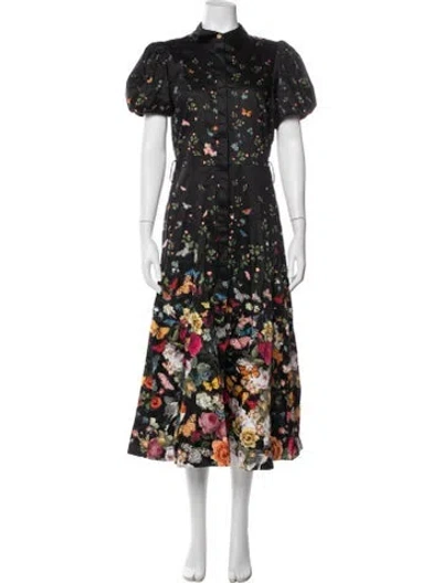 Pre-owned Alice And Olivia Floral Print Midi Length Dress In Black/red