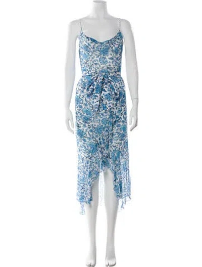 Pre-owned Alice And Olivia Floral Print Midi Length Dress In Blue