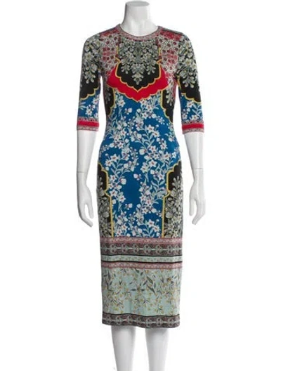 Pre-owned Alice And Olivia Floral Print Midi Length Dress In Blue