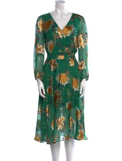 Pre-owned Alice And Olivia Floral Print Midi Length Dress In Green