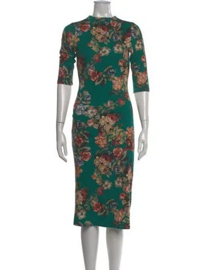 Pre-owned Alice And Olivia Floral Print Midi Length Dress In Green