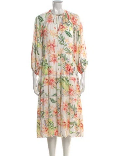 Pre-owned Alice And Olivia Floral Print Midi Length Dress In Green