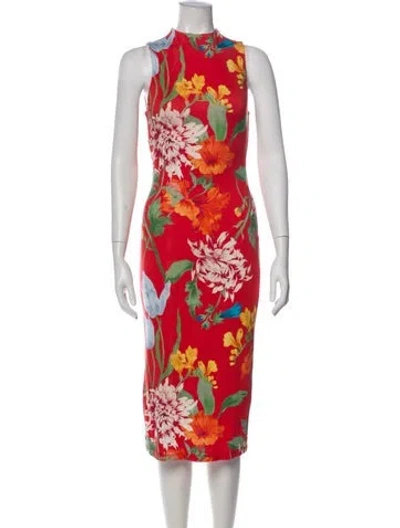 Pre-owned Alice And Olivia Floral Print Midi Length Dress In Orange