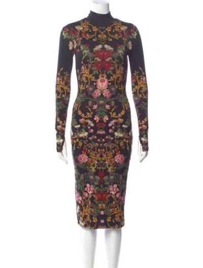 Pre-owned Alice And Olivia Floral Print Midi Length Dress In Purple