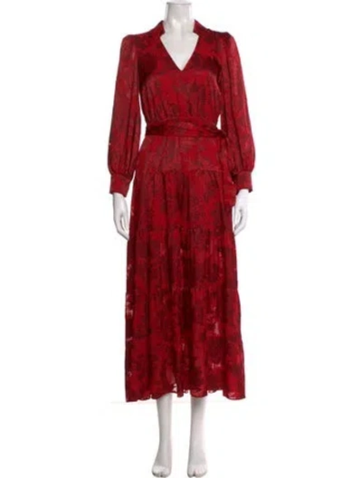Pre-owned Alice And Olivia Floral Print Midi Length Dress In Red