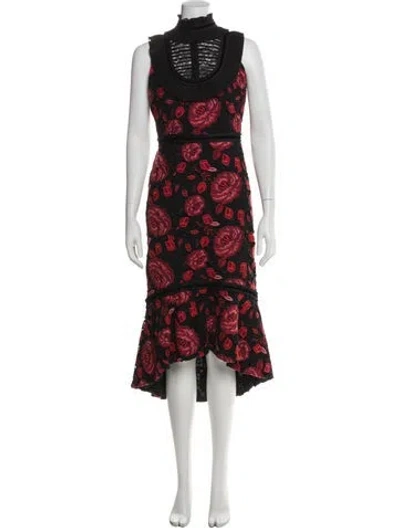 Pre-owned Alice And Olivia Floral Print Midi Length Dress In Red