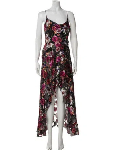 Pre-owned Alice And Olivia Floral Print Midi Length Dress W/ Tags In Black