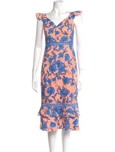 Pre-owned Alice And Olivia Floral Print Midi Length Dress W/ Tags In Multi