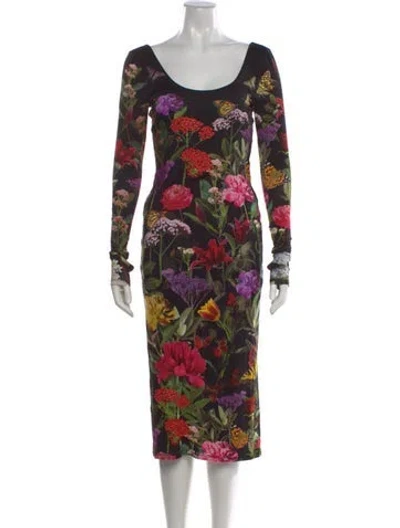 Pre-owned Alice And Olivia Floral Print Midi Length Dress W/ Tags In Multi