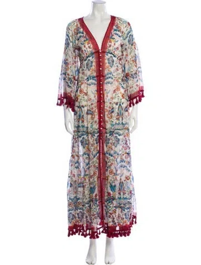 Pre-owned Alice And Olivia Floral Print Midi Length Dress In White