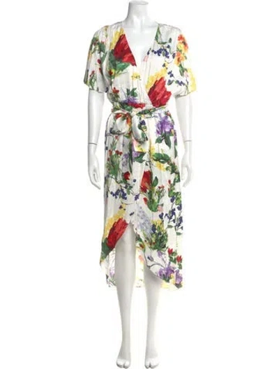 Pre-owned Alice And Olivia Floral Print Midi Length Dress In White