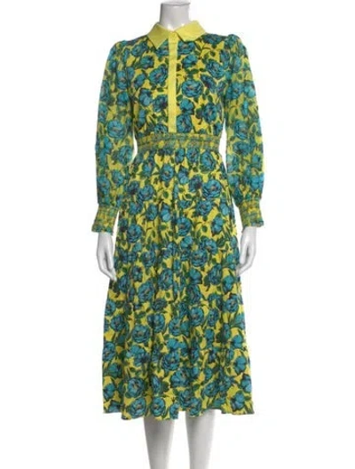 Pre-owned Alice And Olivia Floral Print Midi Length Dress In Yellow