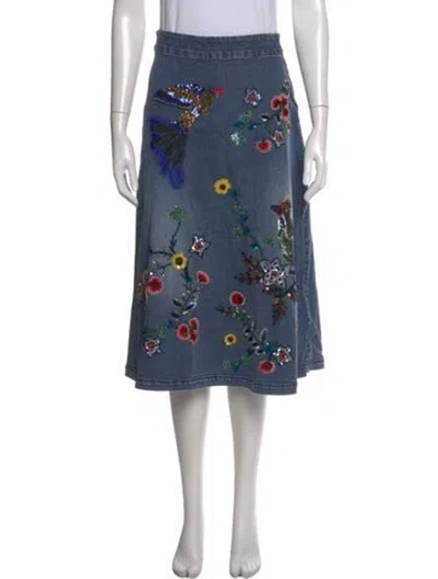 Pre-owned Alice And Olivia Floral Print Midi Length Skirt In Blue