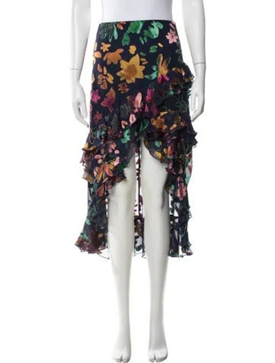 Pre-owned Alice And Olivia Floral Print Midi Length Skirt In Blue