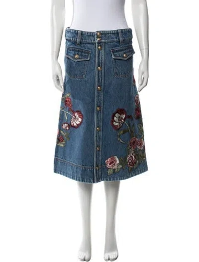 Pre-owned Alice And Olivia Floral Print Midi Length Skirt In Blue