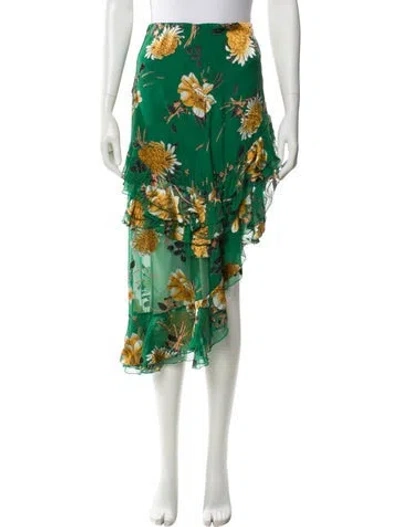 Pre-owned Alice And Olivia Floral Print Midi Length Skirt In Green