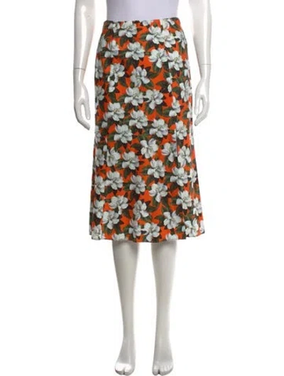 Pre-owned Alice And Olivia Floral Print Midi Length Skirt In Orange