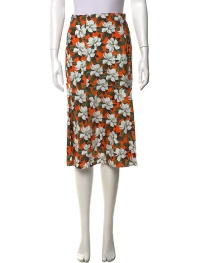 Pre-owned Alice And Olivia Floral Print Midi Length Skirt In Orange
