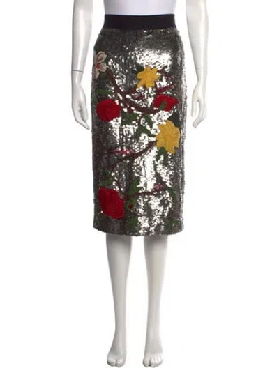 Pre-owned Alice And Olivia Floral Print Midi Length Skirt In Silver
