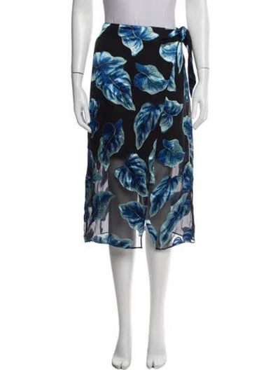Pre-owned Alice And Olivia Floral Print Midi Length Skirt W/ Tags In Blue