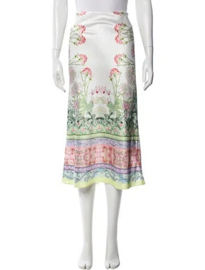 Pre-owned Alice And Olivia Floral Print Midi Length Skirt In White