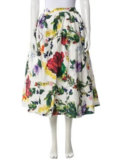 Pre-owned Alice And Olivia Floral Print Midi Length Skirt In White