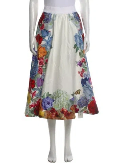 Pre-owned Alice And Olivia Floral Print Midi Length Skirt In White