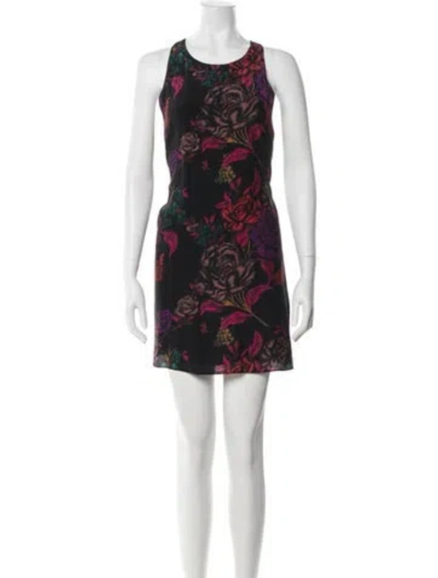 Pre-owned Alice And Olivia Floral Print Mini Dress In Black