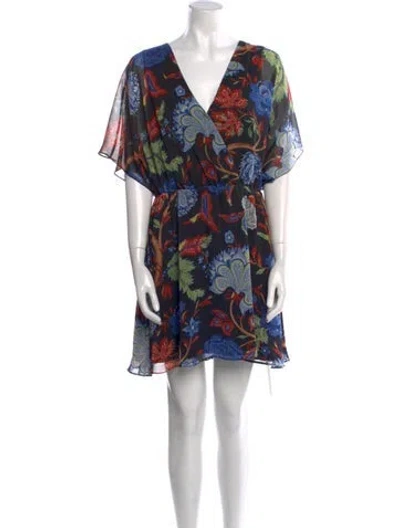 Pre-owned Alice And Olivia Floral Print Mini Dress In Black