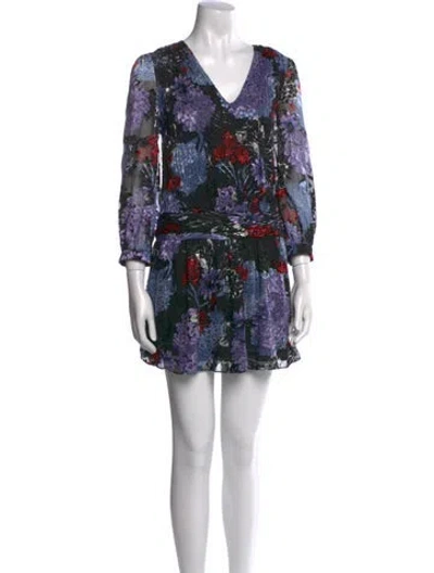 Pre-owned Alice And Olivia Floral Print Mini Dress In Black