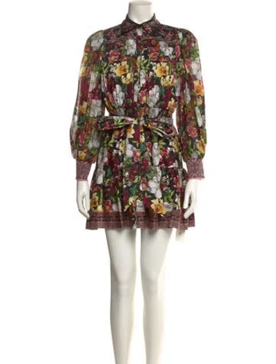 Pre-owned Alice And Olivia Floral Print Mini Dress In Black