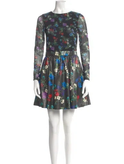 Pre-owned Alice And Olivia Floral Print Mini Dress In Black