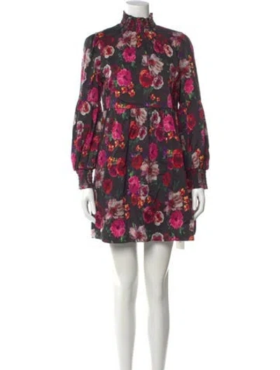 Pre-owned Alice And Olivia Floral Print Mini Dress In Black