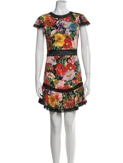 Pre-owned Alice And Olivia Floral Print Mini Dress In Black